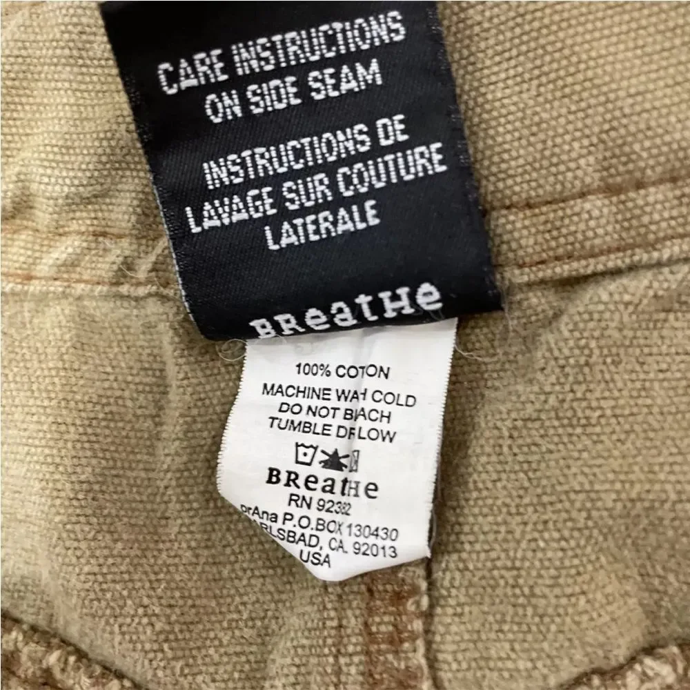 PRANA Brown Twill Carpenter Pants Mens XL Made USA Wide Belted Outdoor 38x28